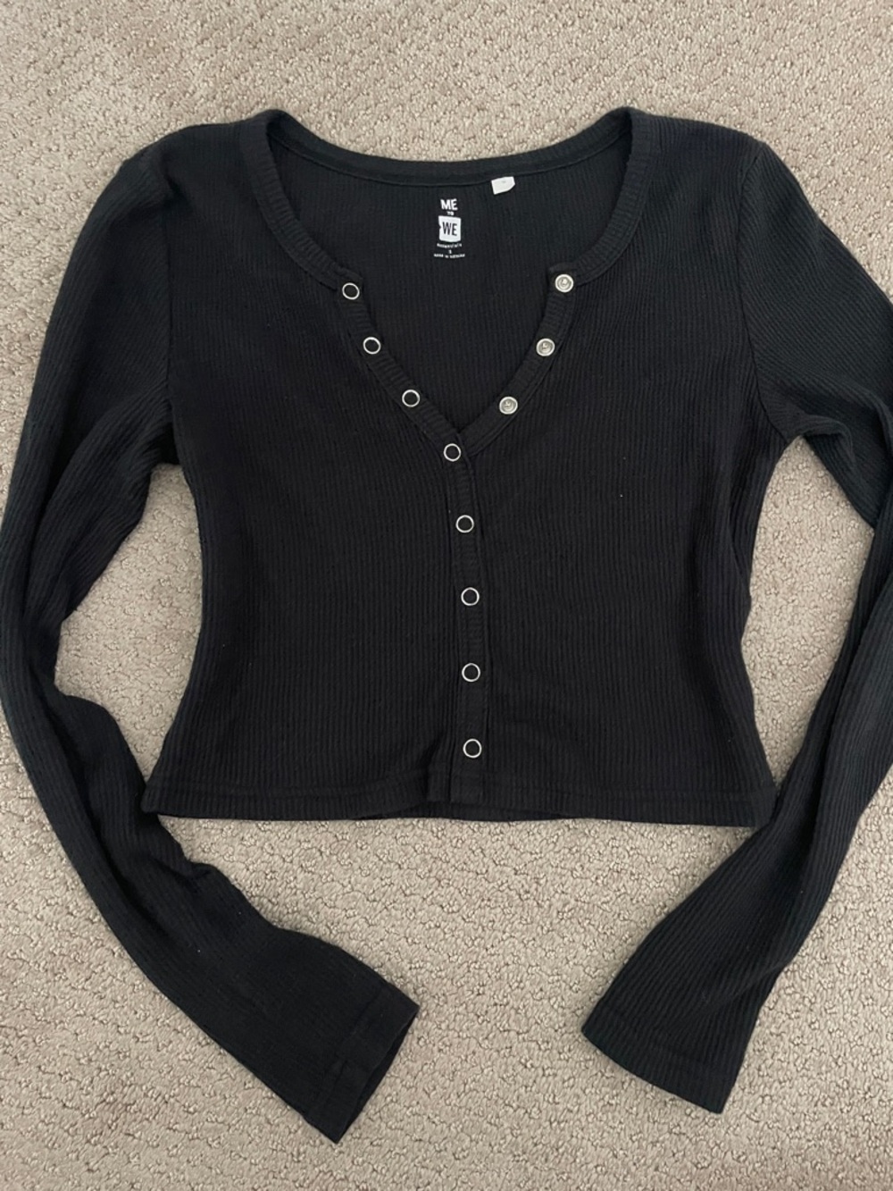 PacSun Black Ribbed Snap-Front Long Sleeve Top